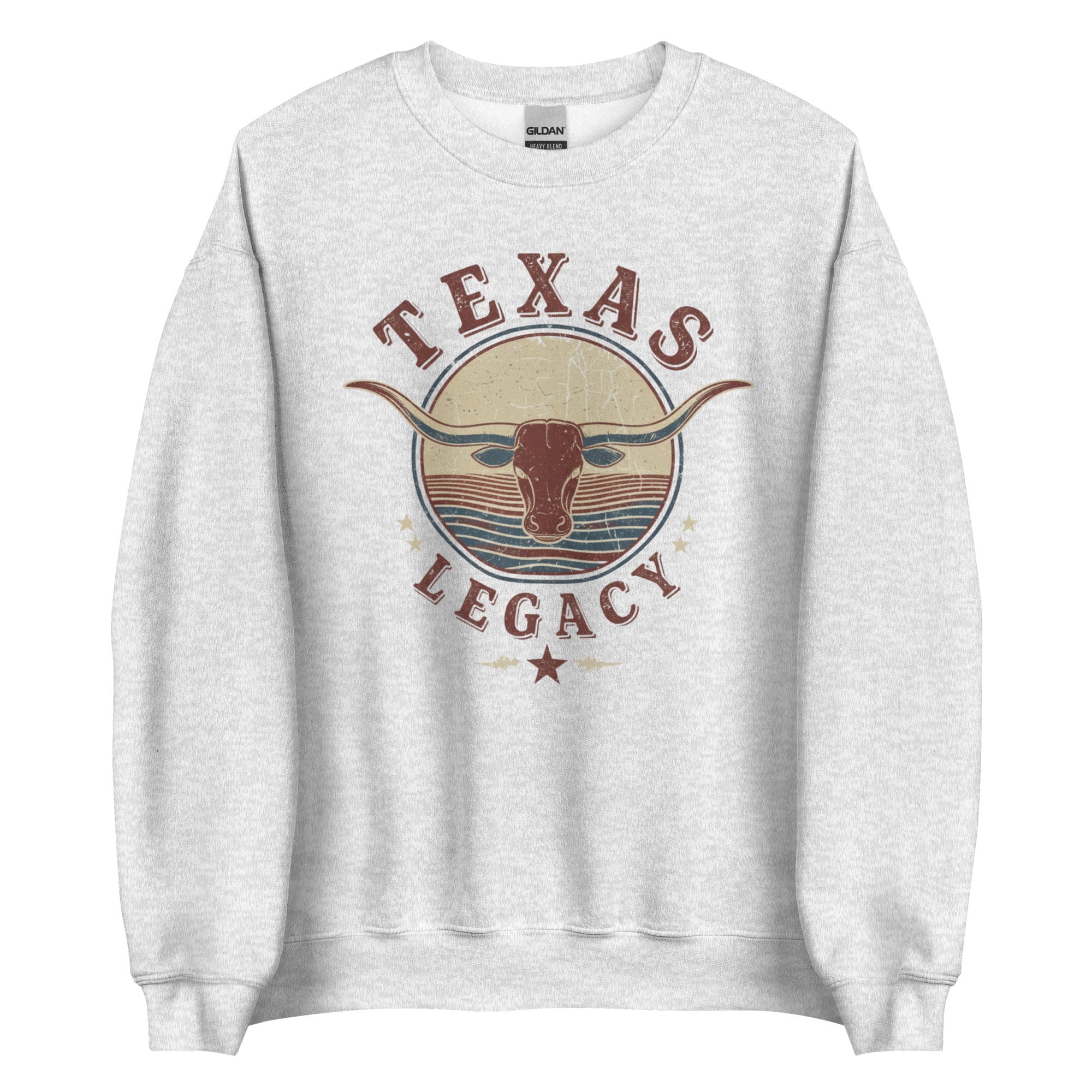 Vintage inspired longhorn crewneck sweatshirt with Texas legacy sunset skull design