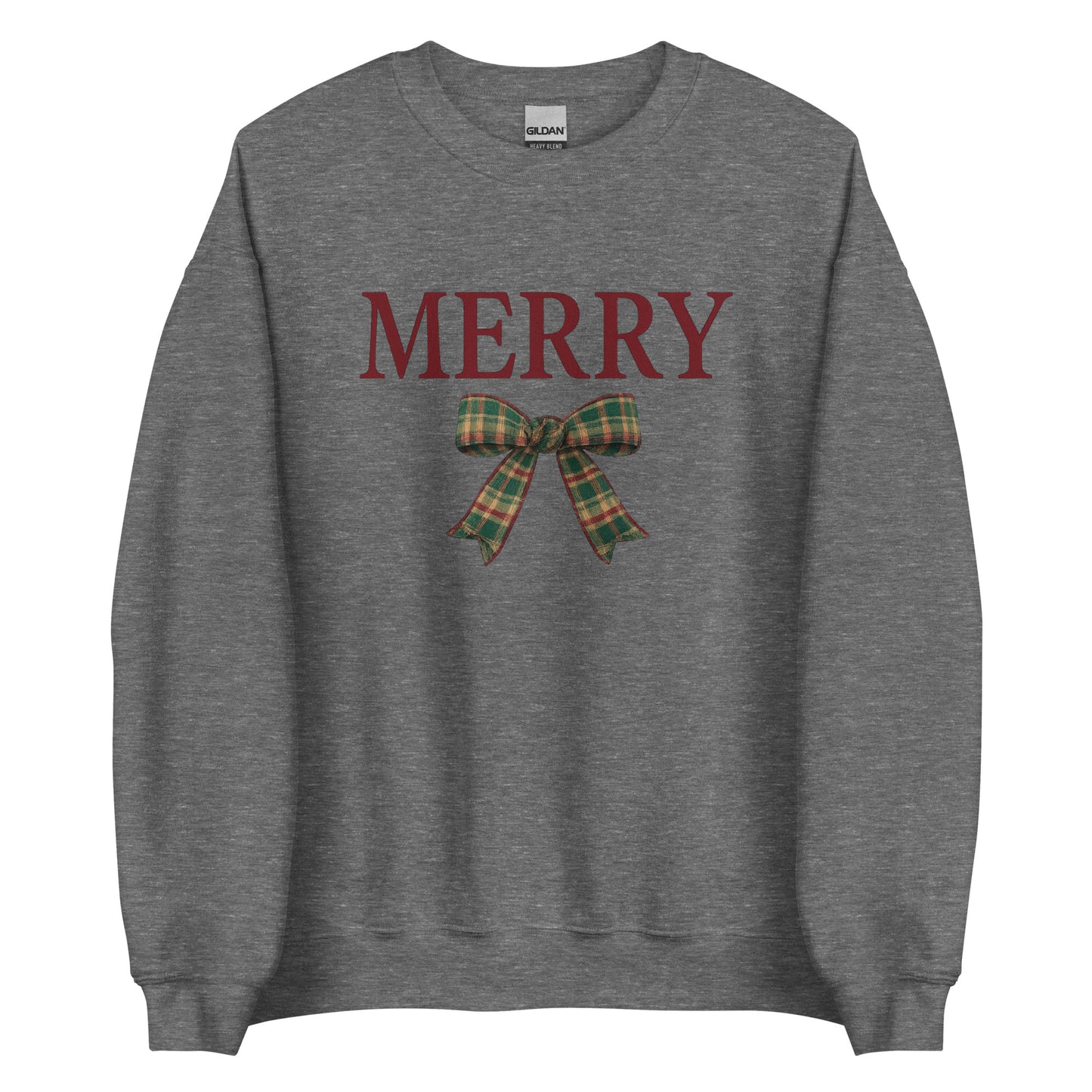 Charcoal gray merry Christmas crewneck sweatshirt with plaid bow