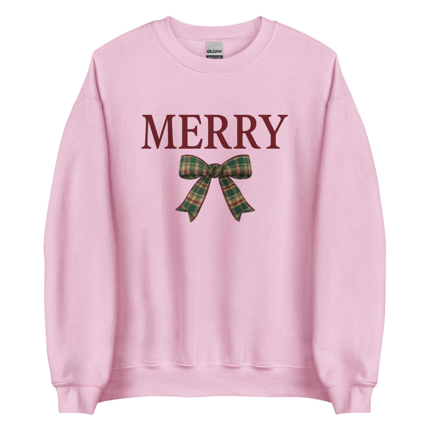 Pink Merry Christmas sweatshirt with plaid bow design
