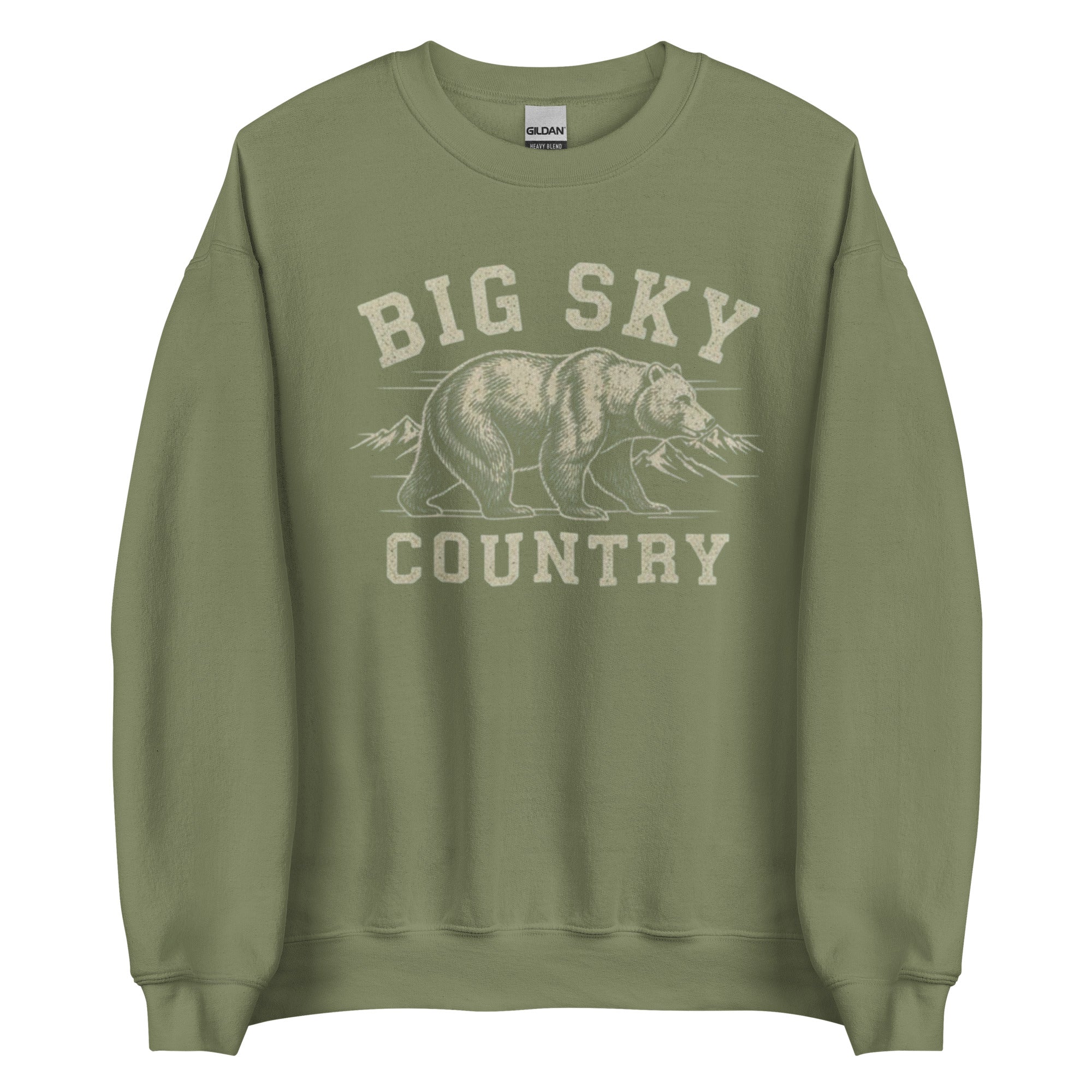 Montana crewneck sweatshirt with olive green elephant graphic and Big Sky text