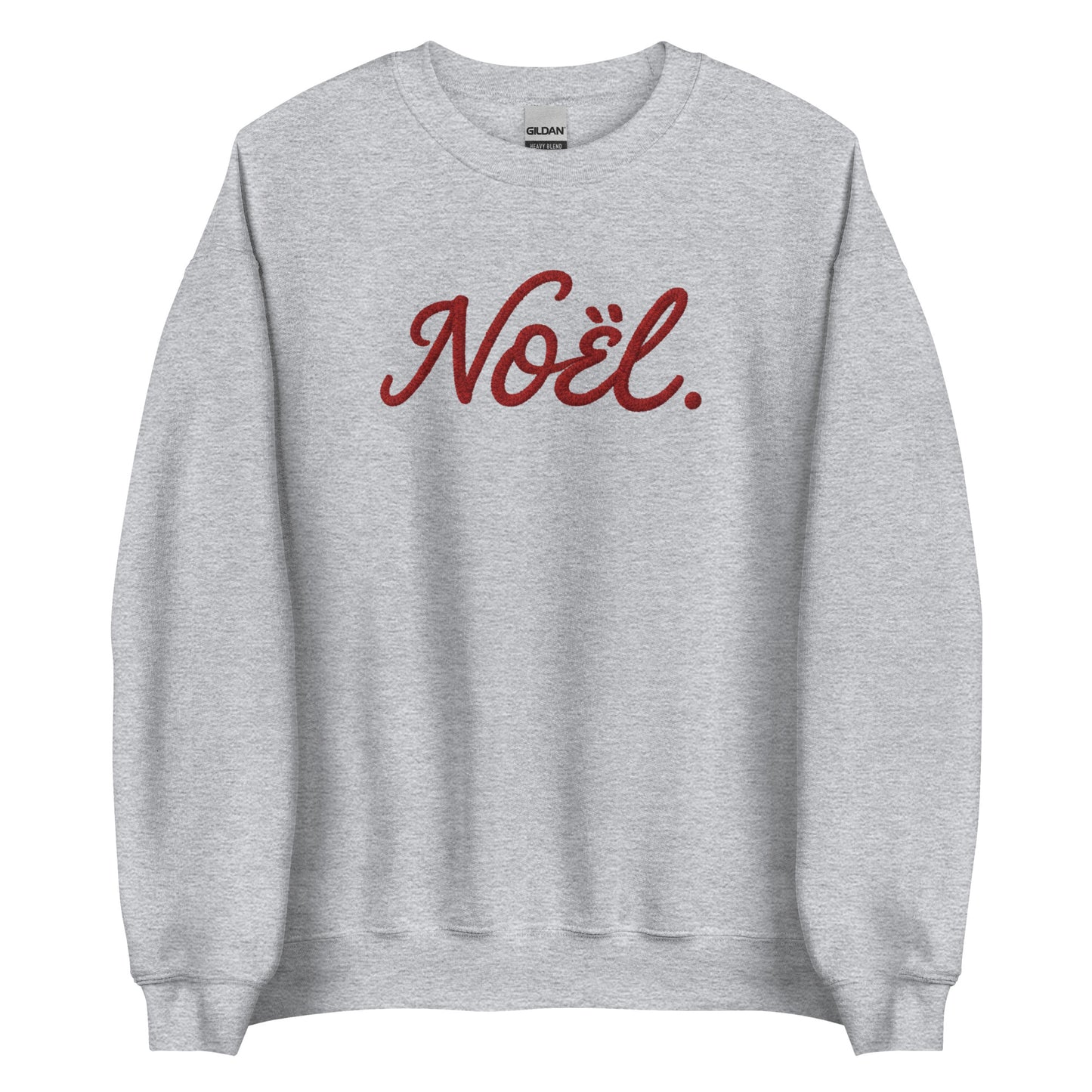 Heather gray Noël Christmas crewneck with red cursive script
