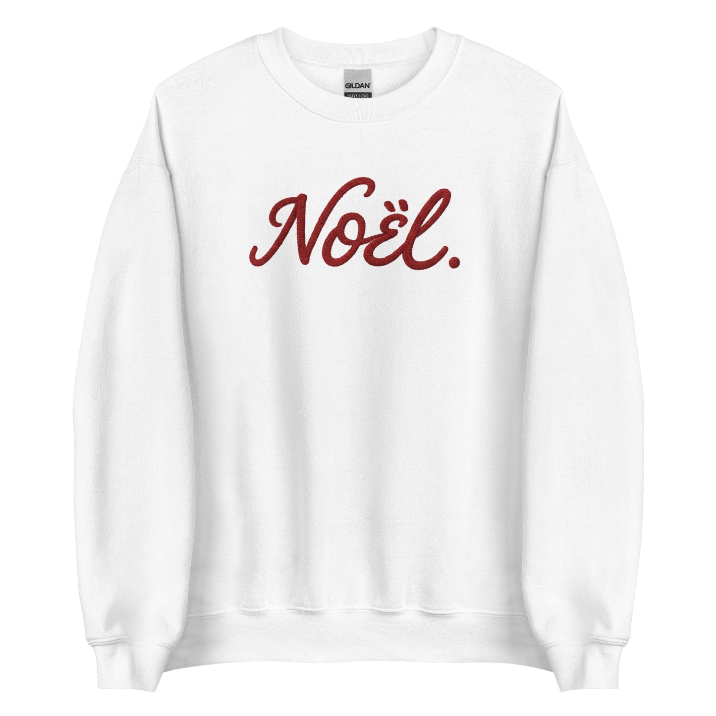 White Noël Christmas crewneck sweatshirt with red cursive script