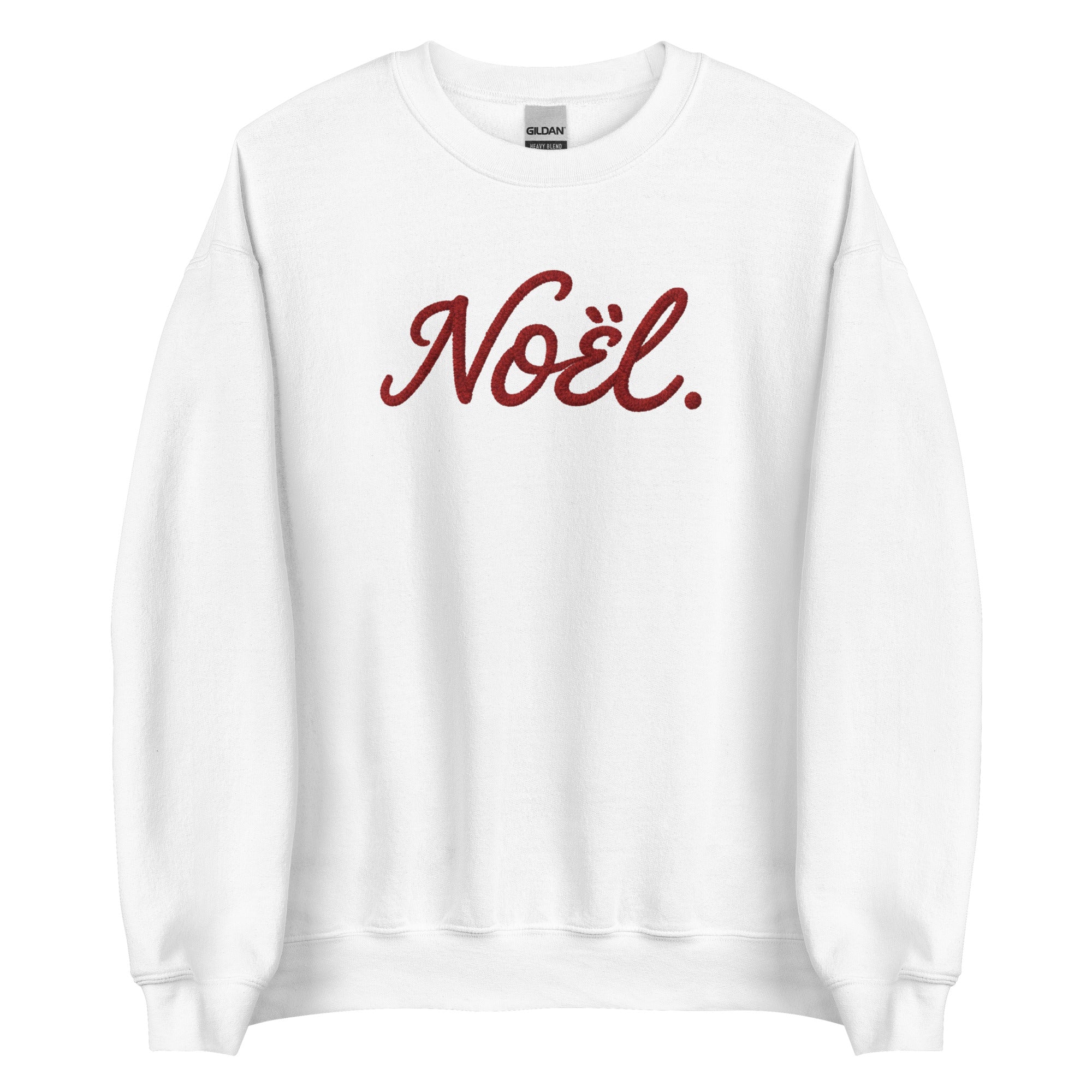 White Noël Christmas crewneck sweatshirt with red cursive script