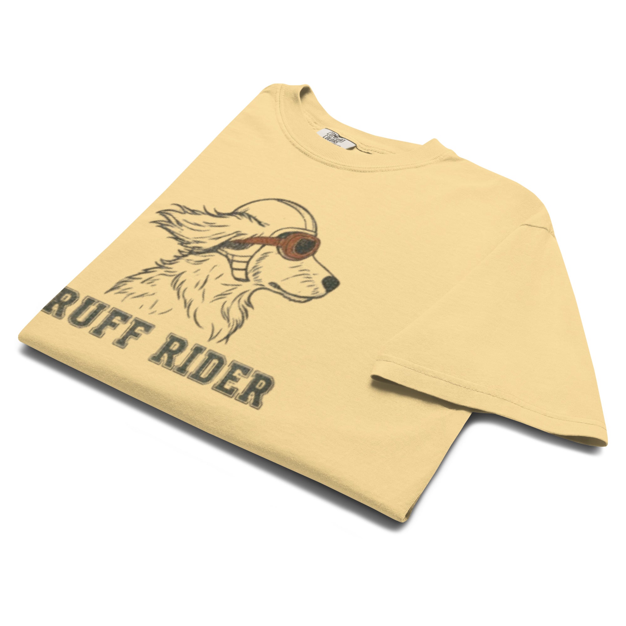 Yellow Ruff Rider Dachshund Tee with long dog and short attention span graphic