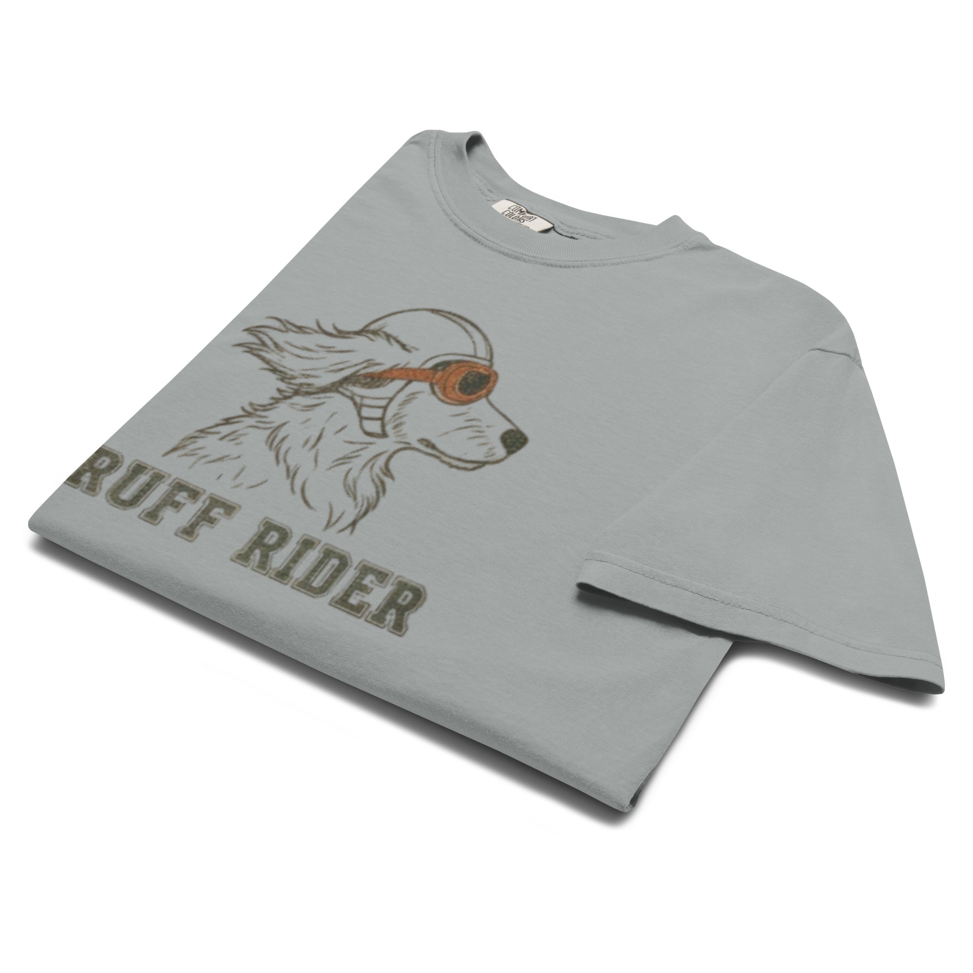 Gray Ruff Rider Dachshund Tee with Long Dog and Short Attention Span Design