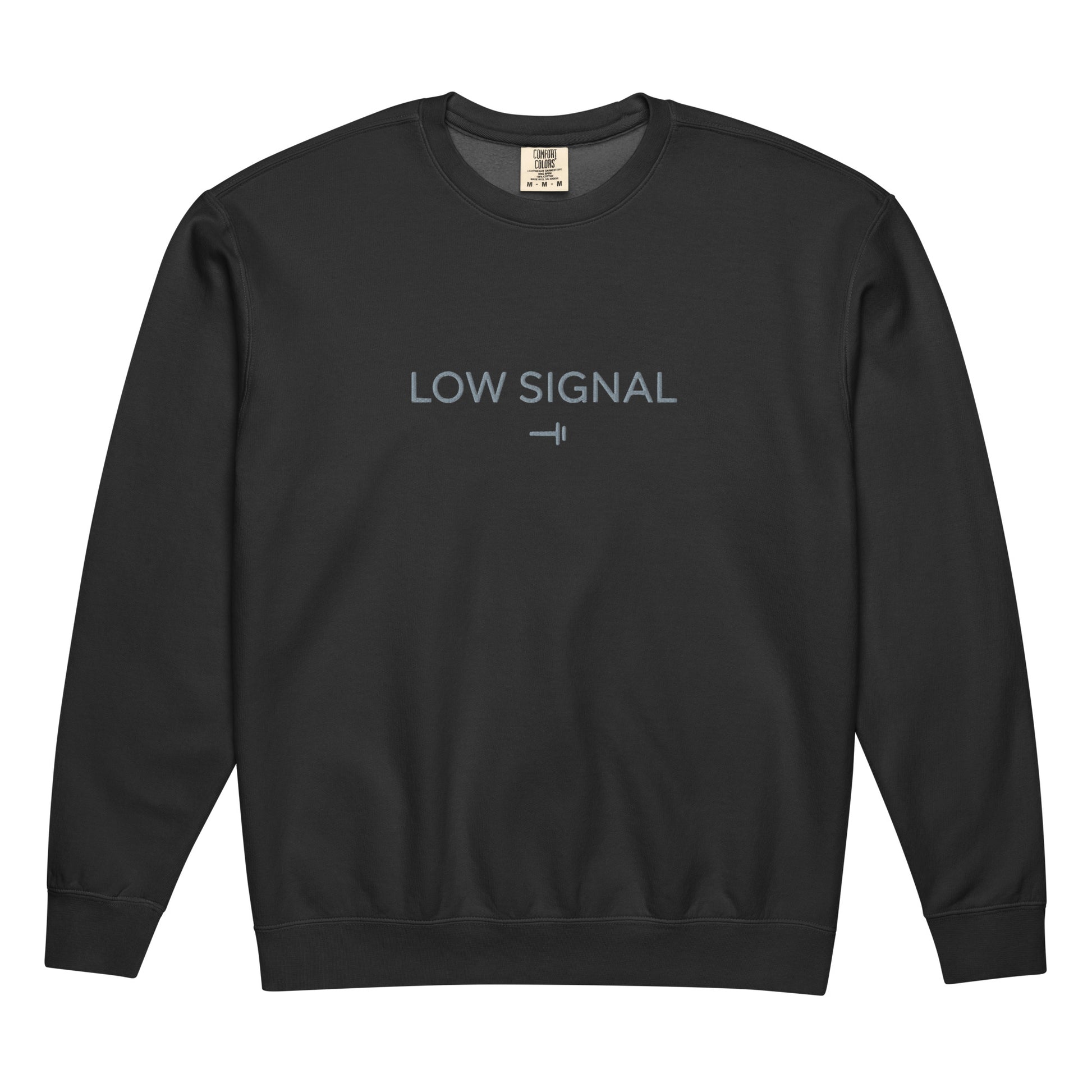 Black Low Signal Embroidered Sweatshirt in Cozy Comfort Colors