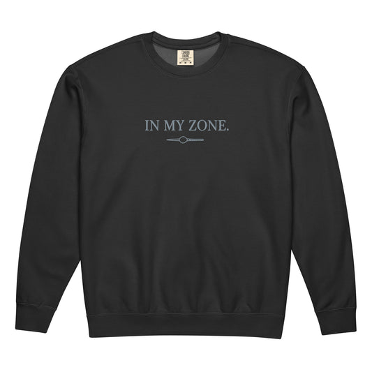 Black Comfort Colors zone embroidered sweatshirt with In My Zone design