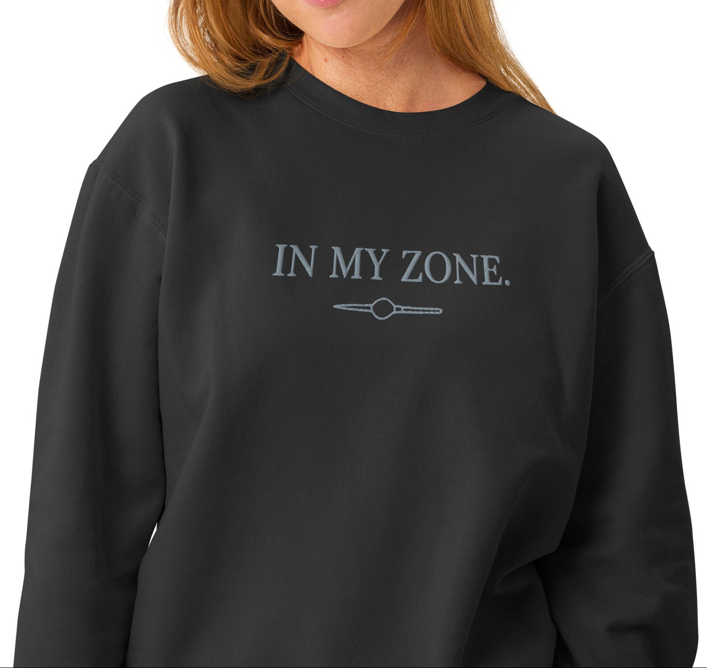 Charcoal gray Comfort Colors zone embroidered sweatshirt with In My Zone text