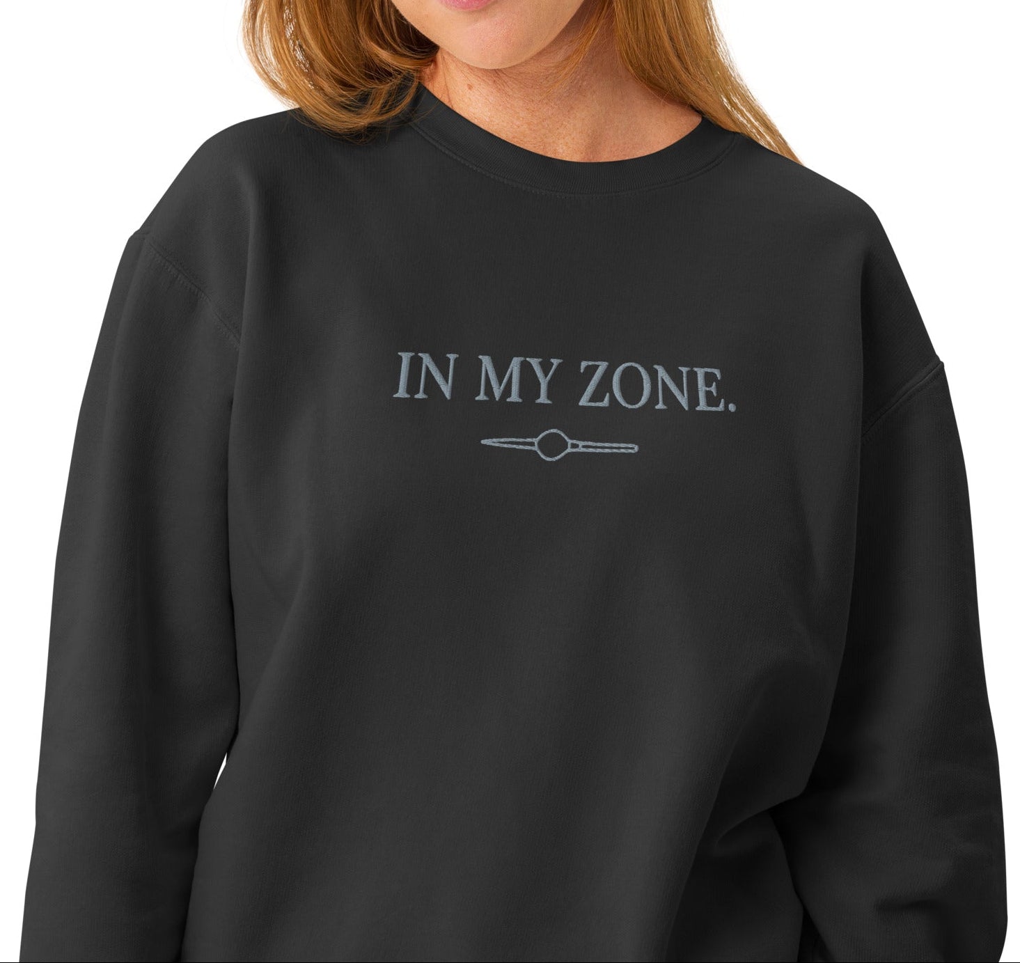 Charcoal gray Comfort Colors zone embroidered sweatshirt with In My Zone text