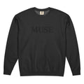 Black MUSE sweatshirt with tonal embroidered serif lettering and ribbed details