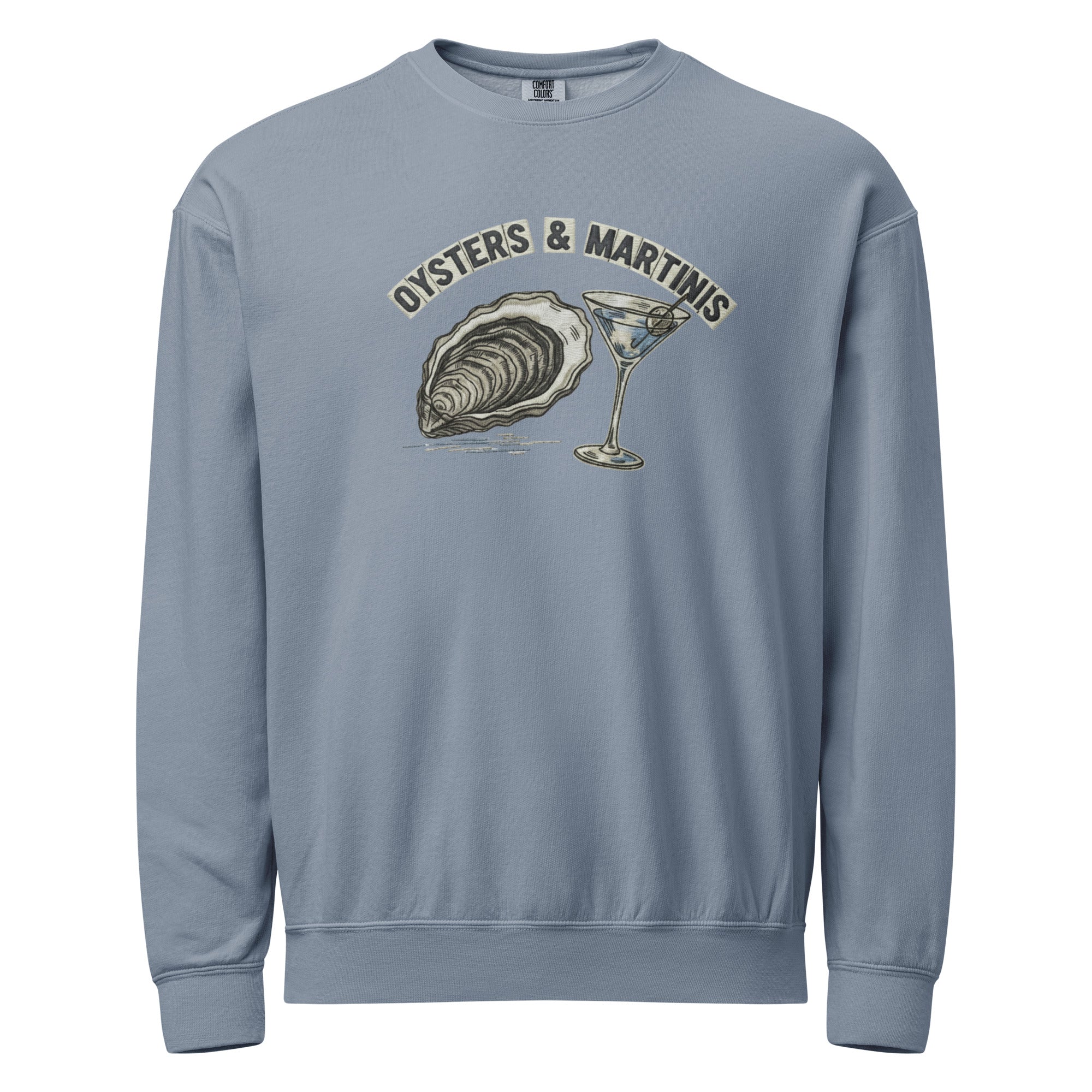 Light blue coastal crewneck sweatshirt with oyster and martini design