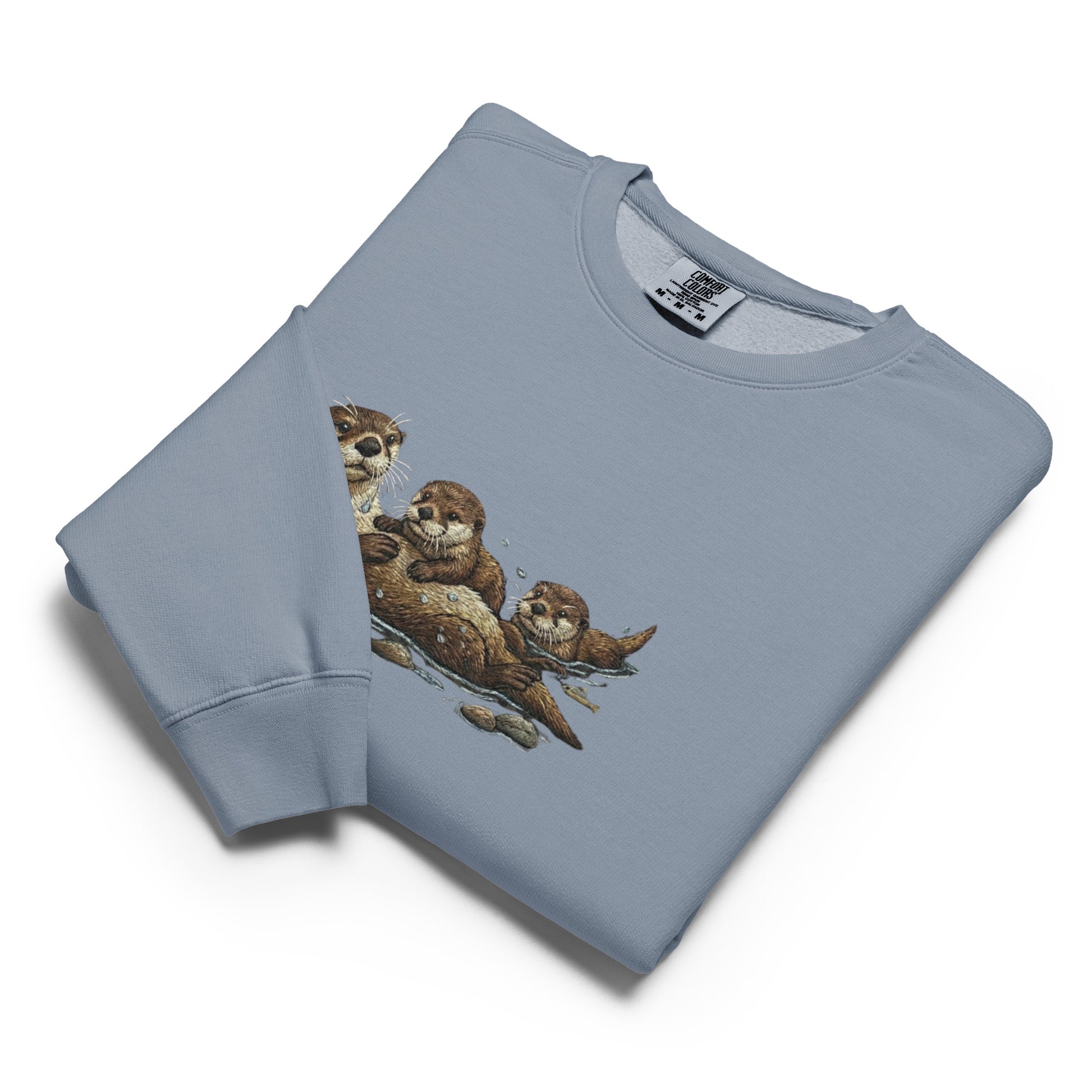 Cozy wildlife animal family crewneck otter sweatshirt in light blue