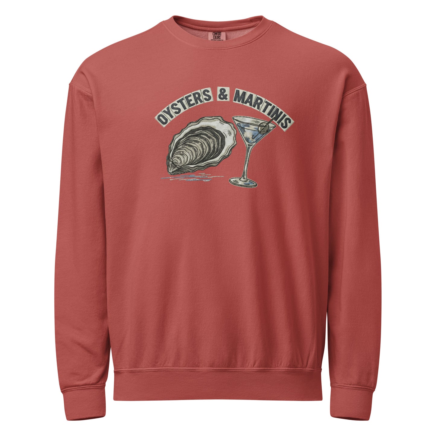 Oysters and Martinis coastal crewneck sweatshirt with nautical design