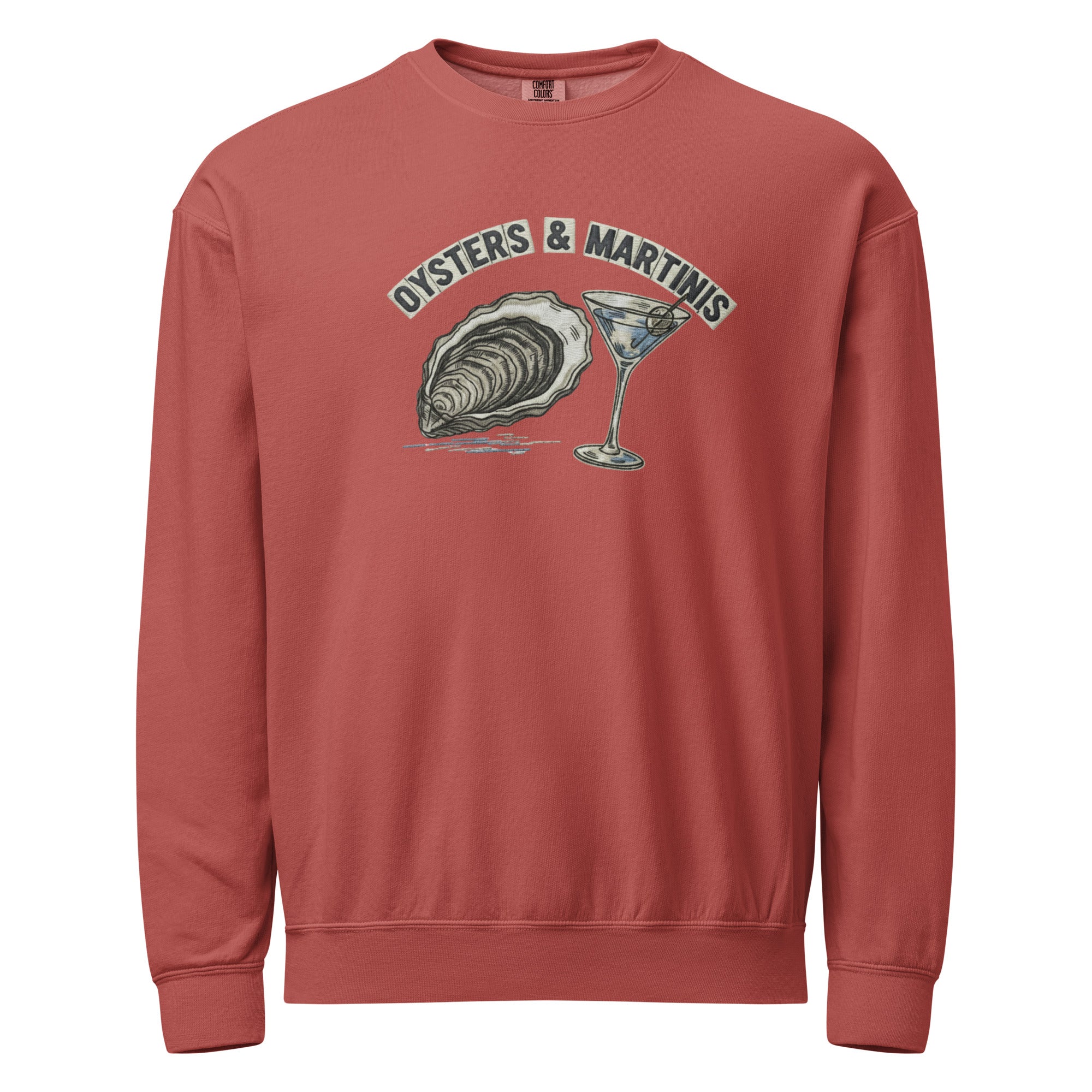 Oysters and Martinis coastal crewneck sweatshirt with nautical design