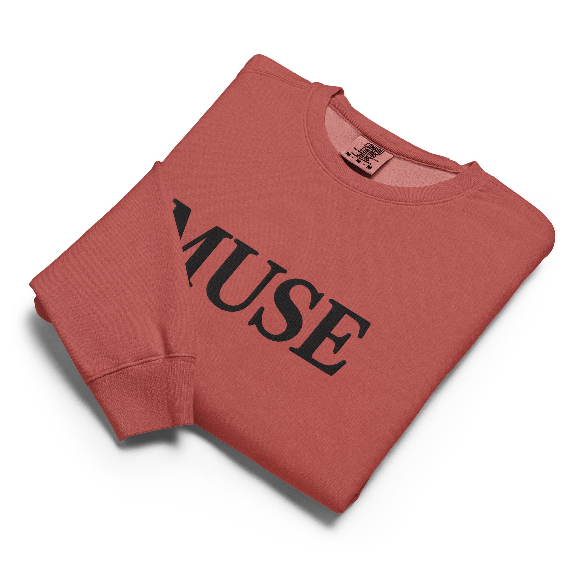 Black MUSE sweatshirt with tonal embroidered serif text