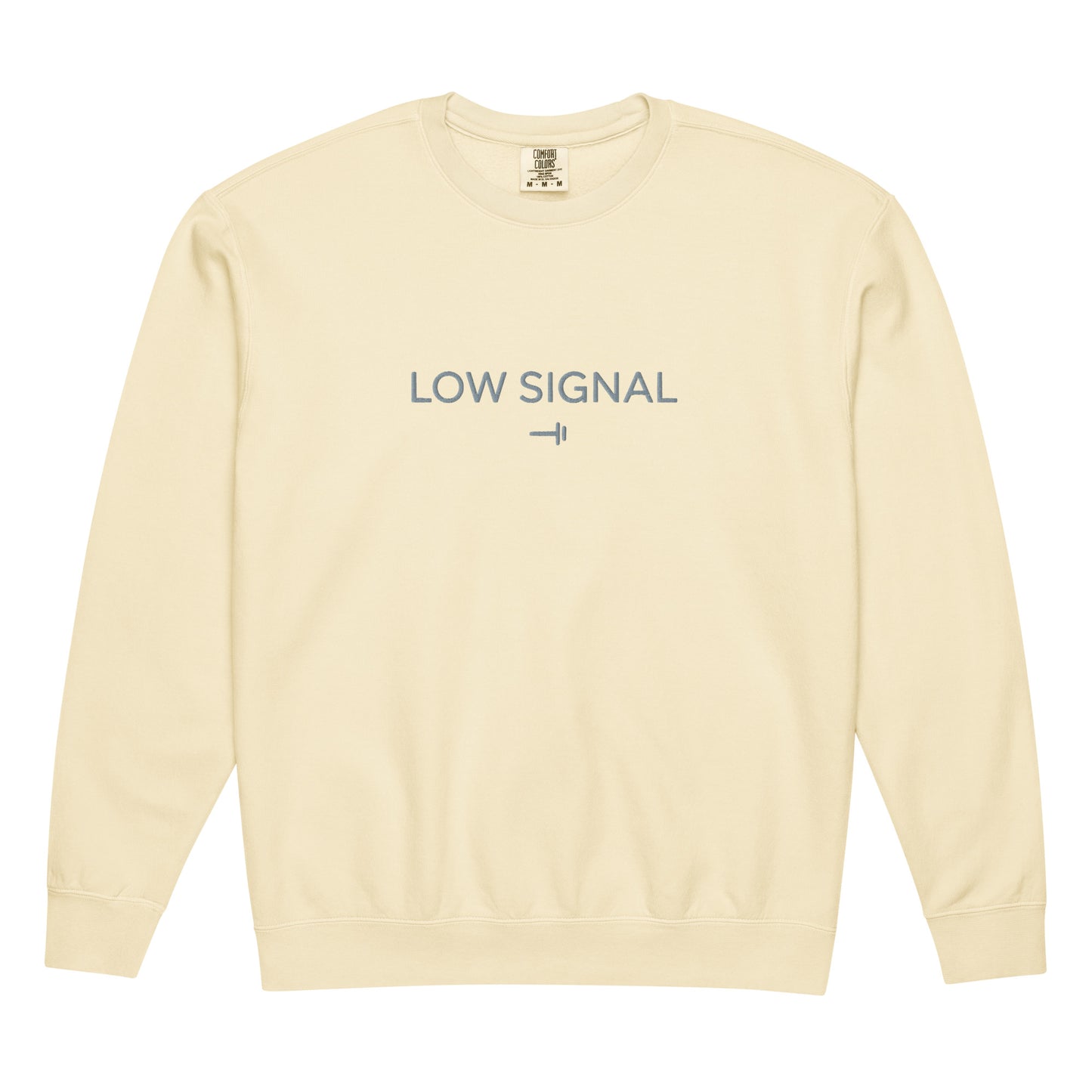 Low Signal embroidered cream crewneck sweatshirt with logo