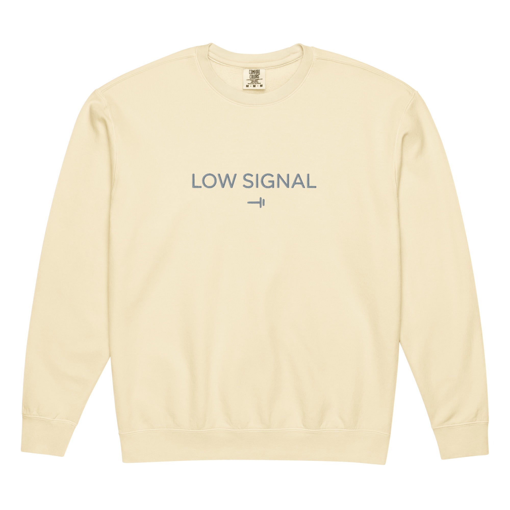 Low Signal embroidered cream crewneck sweatshirt with logo