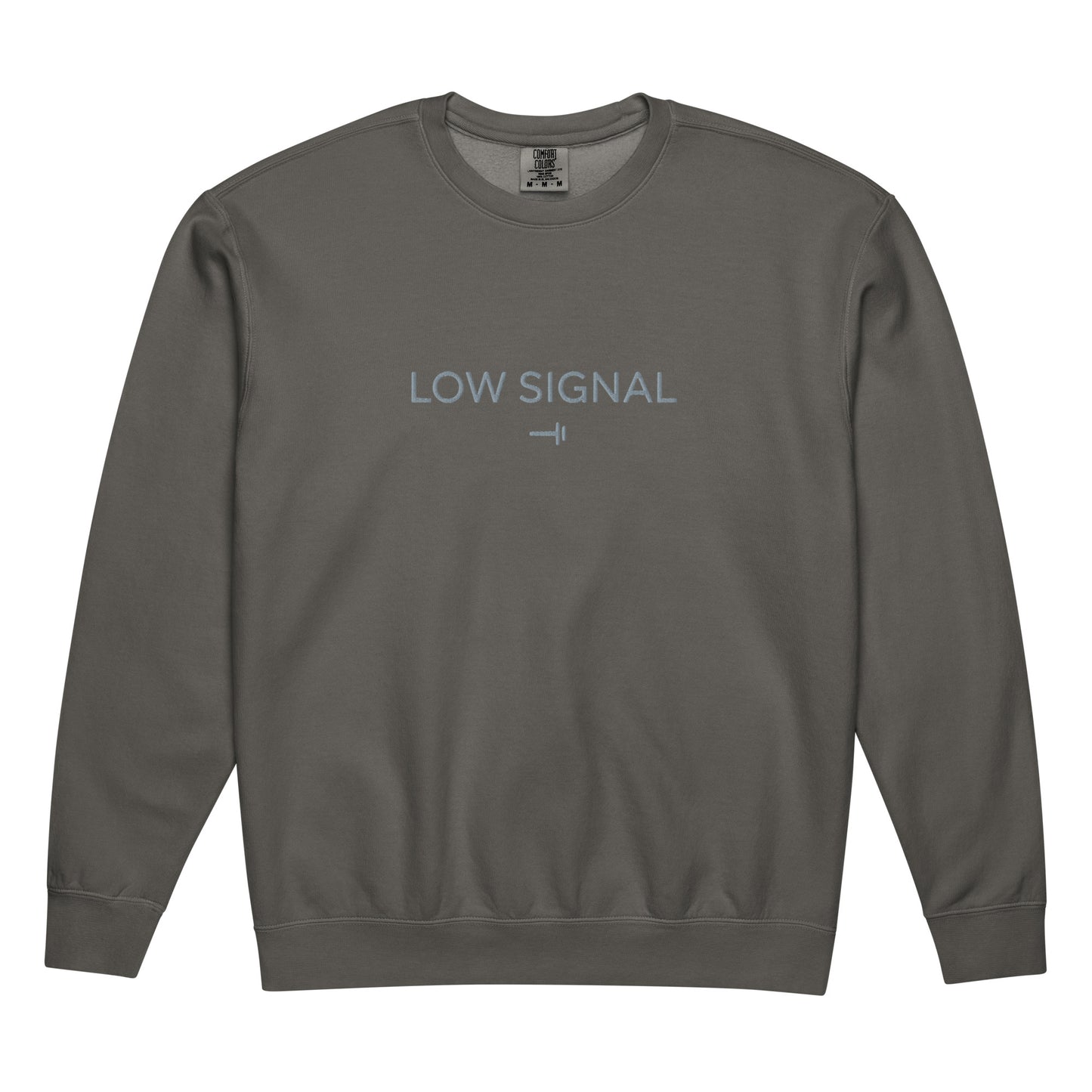 Charcoal gray low signal embroidered crewneck sweatshirt