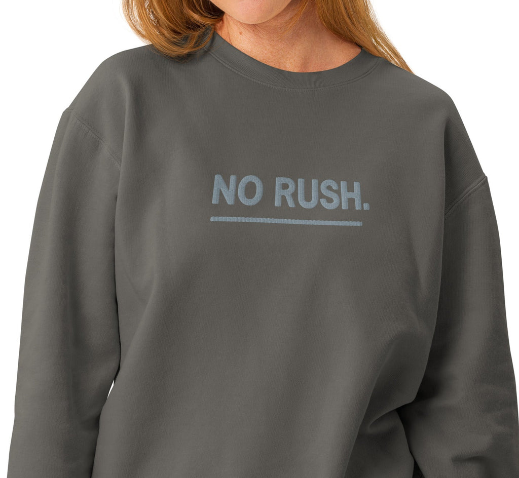 Charcoal gray Comfort Colors unisex rush embroidered sweatshirt with no rush text
