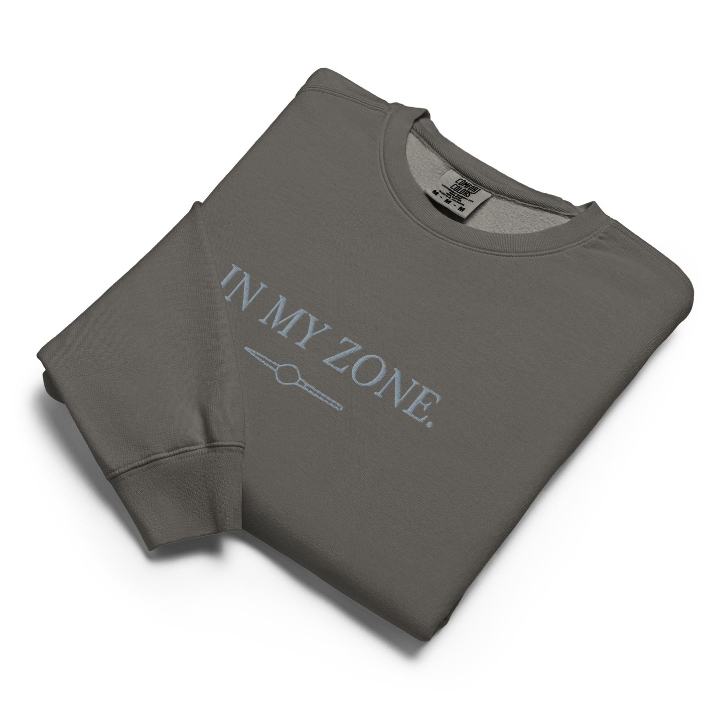 Comfort Colors zone embroidered sweatshirt with in my zone graphic