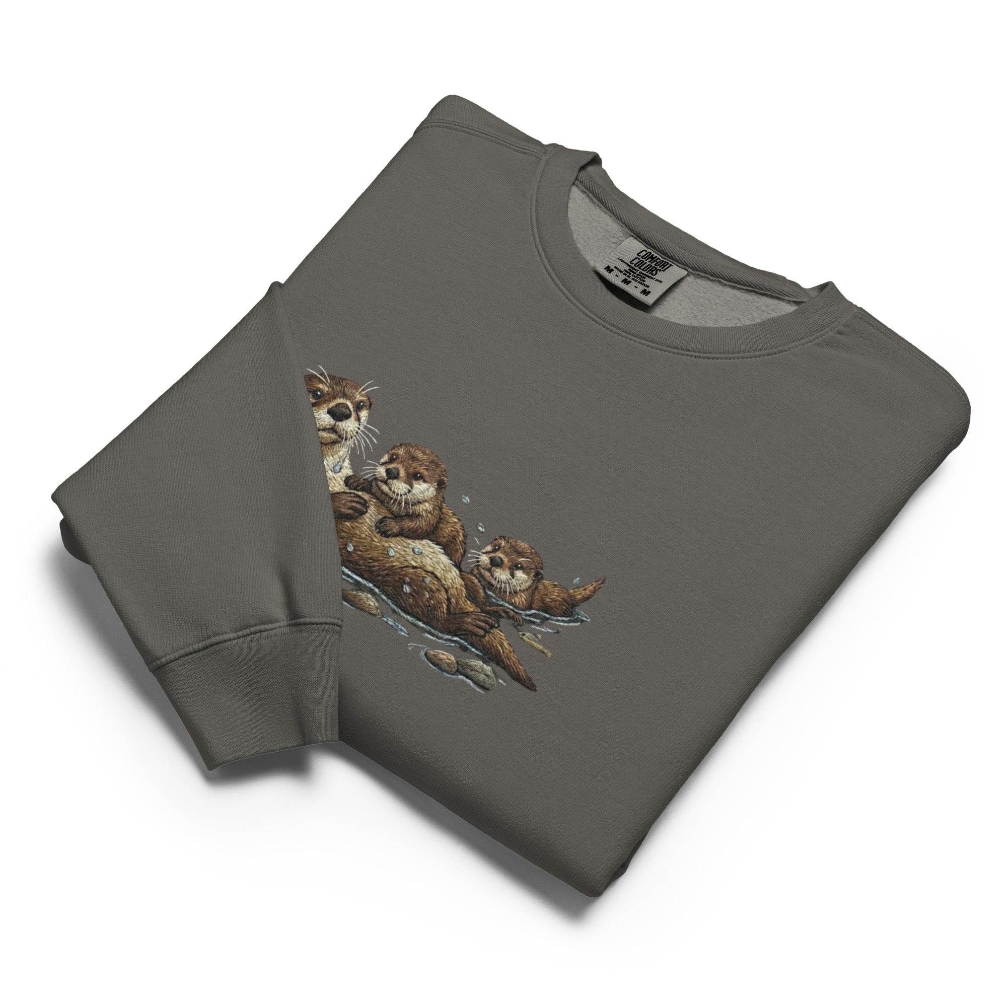Cozy wildlife animal family crewneck with playful otters print