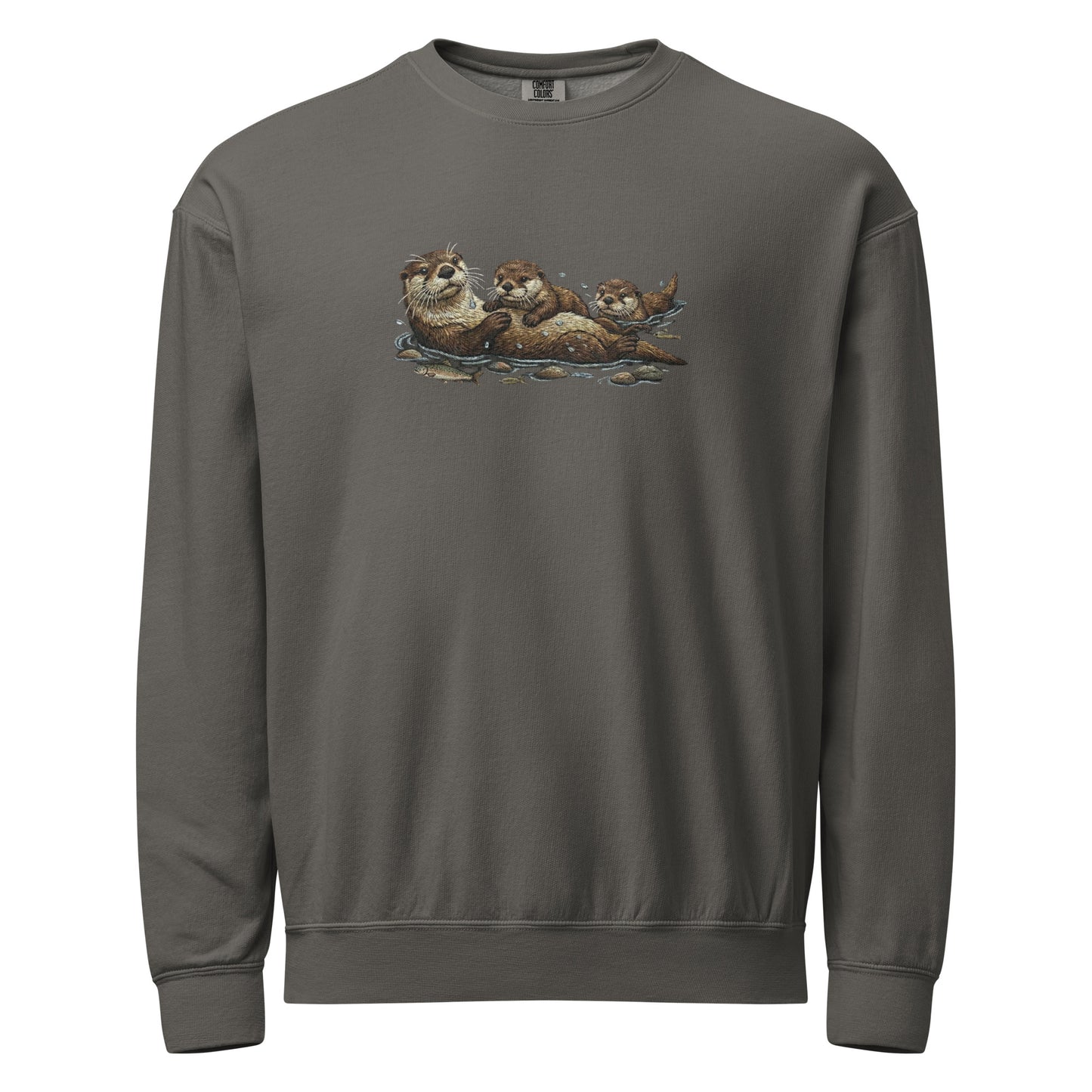 Cozy wildlife animal otter family crewneck sweatshirt in charcoal gray