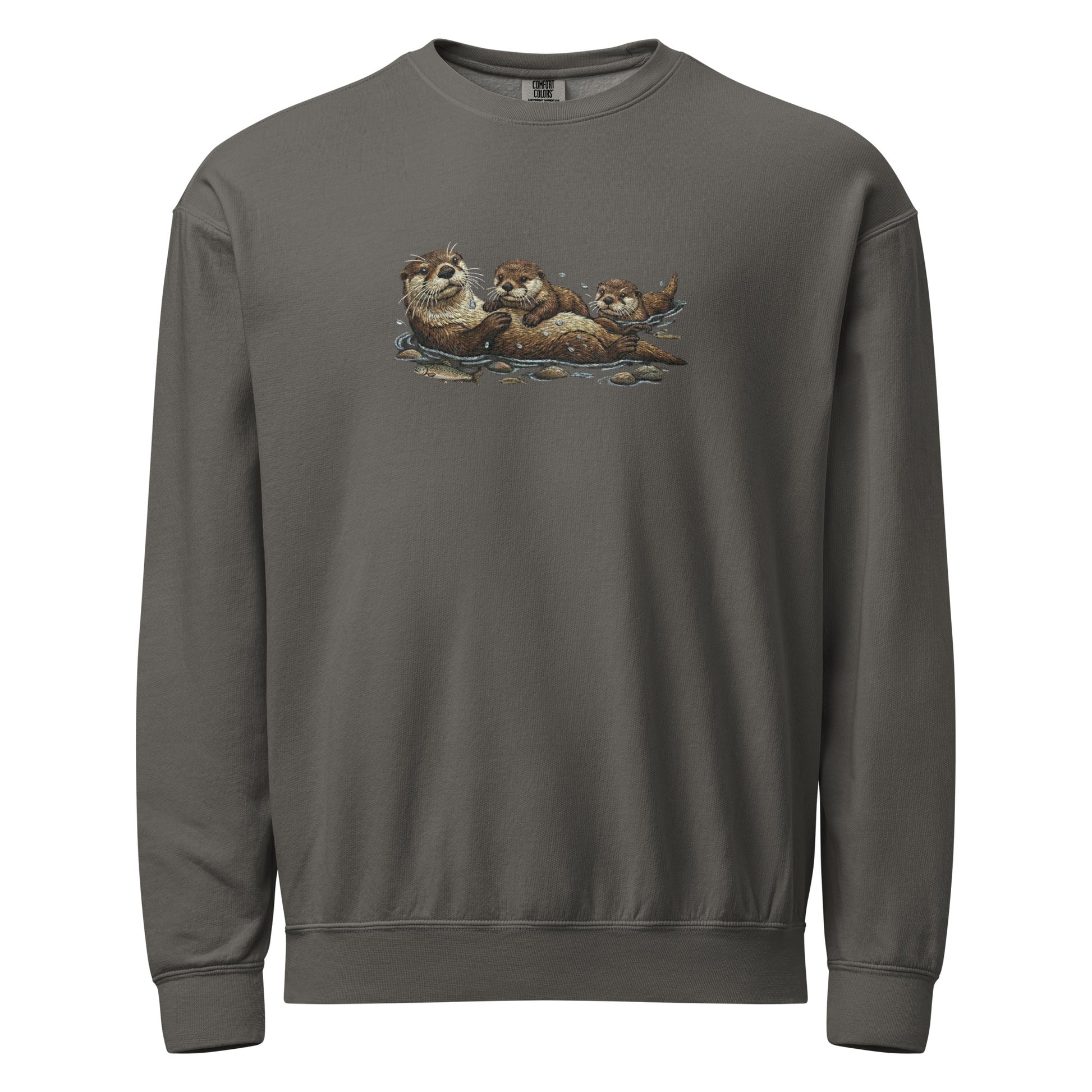 Cozy wildlife animal otter family crewneck sweatshirt in charcoal gray