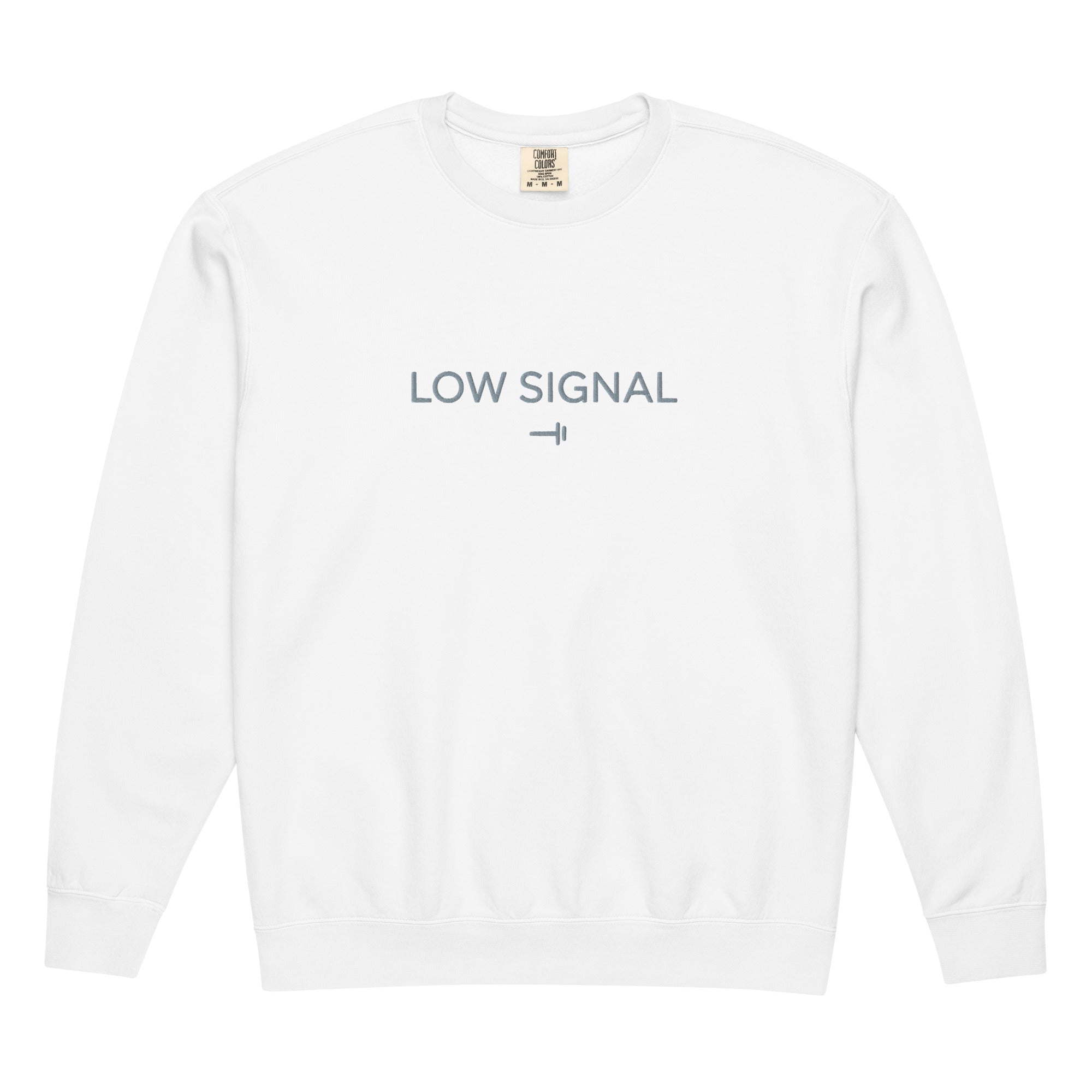 White Low Signal Embroidered Sweatshirt Cozy Comfort