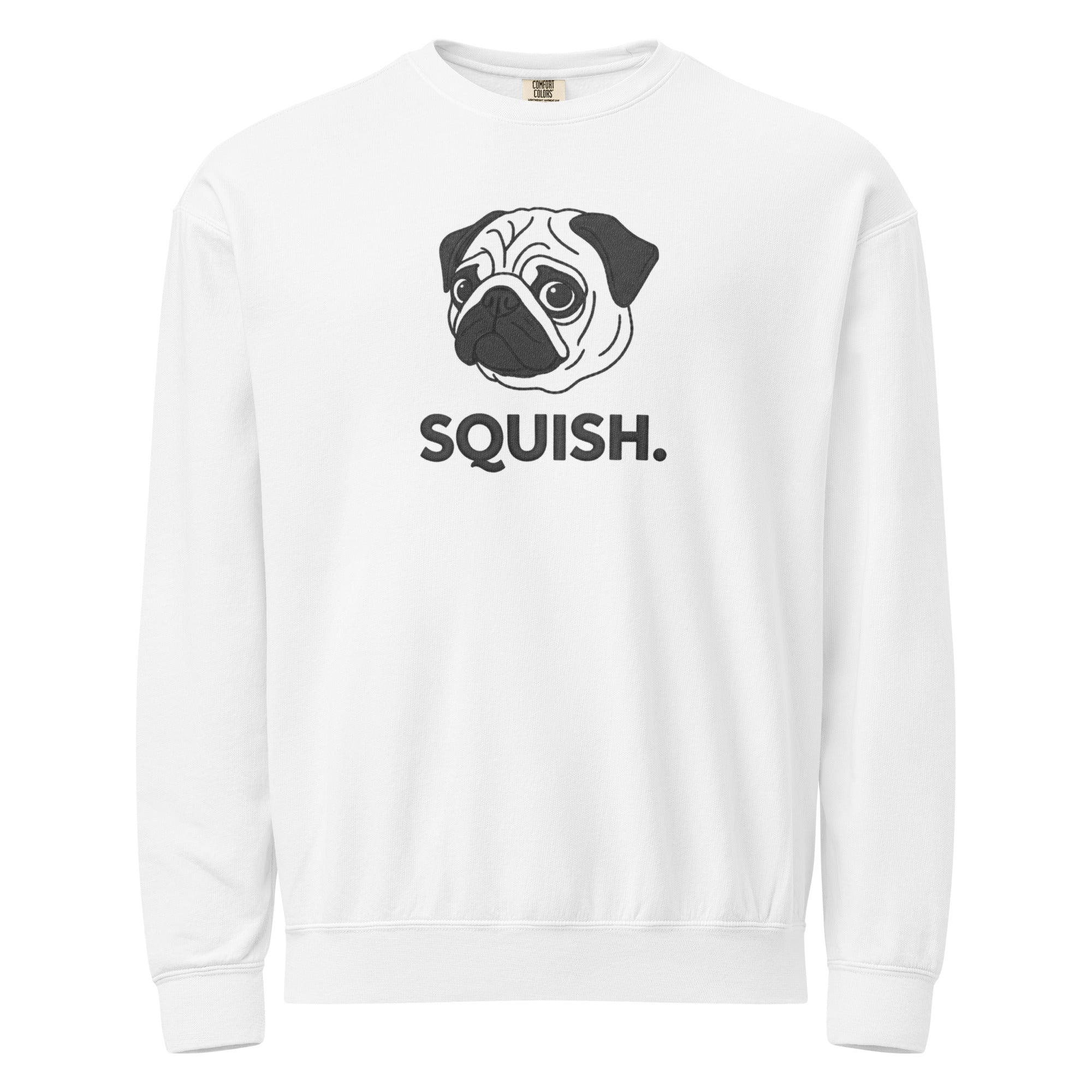 White pug face squish pug sweatshirt for minimalist dog lover crewneck