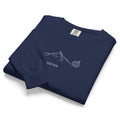 Folded Aspen Embroidered Comfort Colors navy blue t-shirt with mountain leaf design