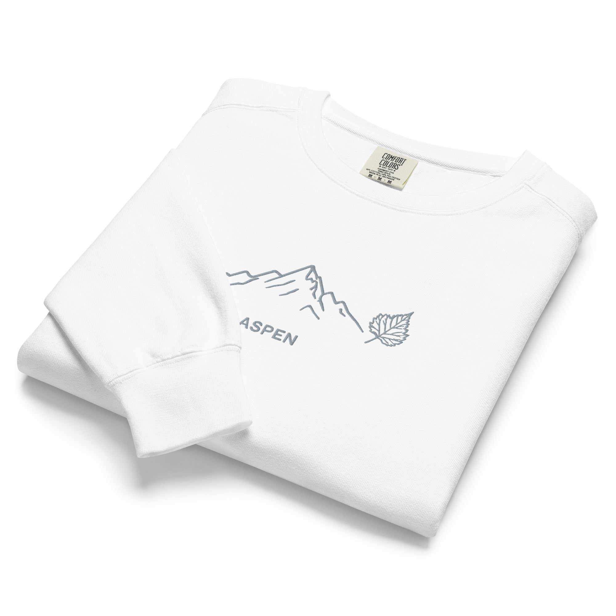 Folded Aspen Embroidered Comfort Colors Sweatshirt with mountain leaf design