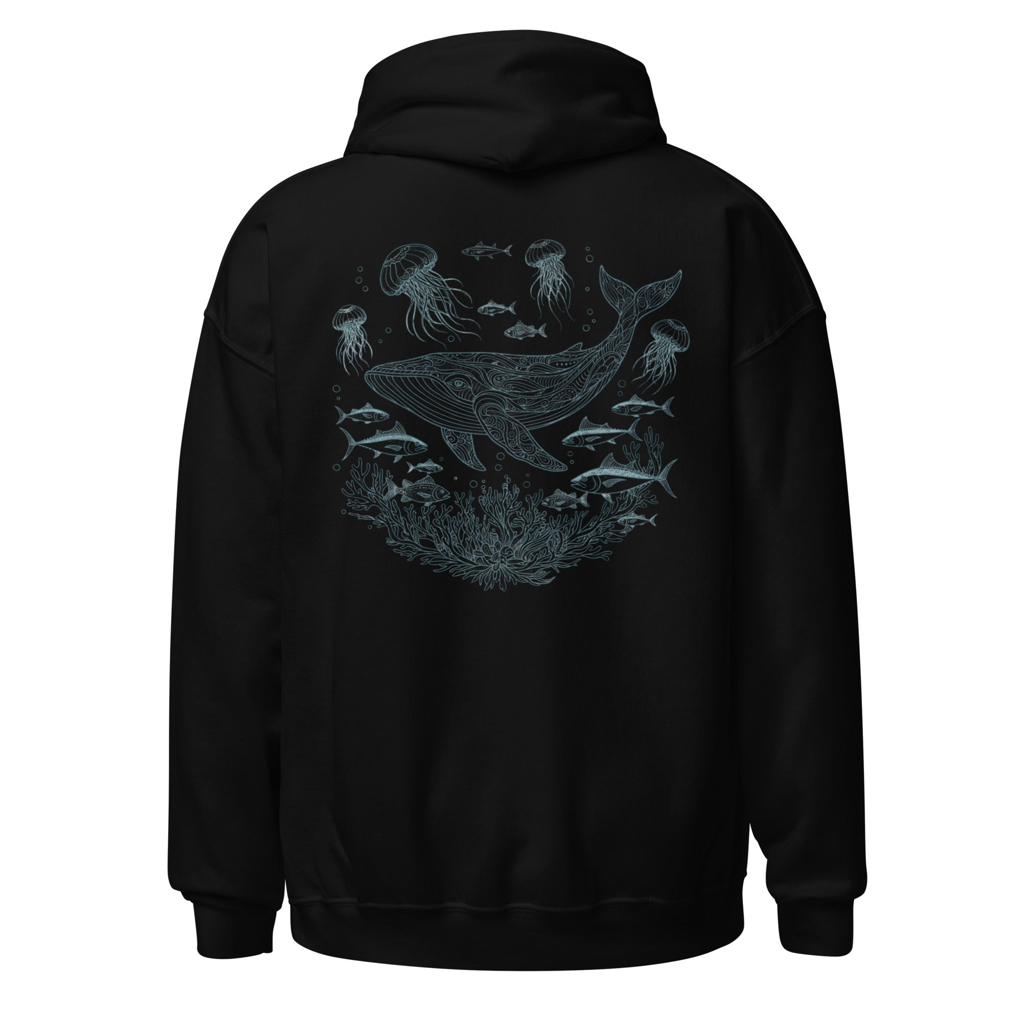 Black whale shark hoodie with jellyfish fleece design
