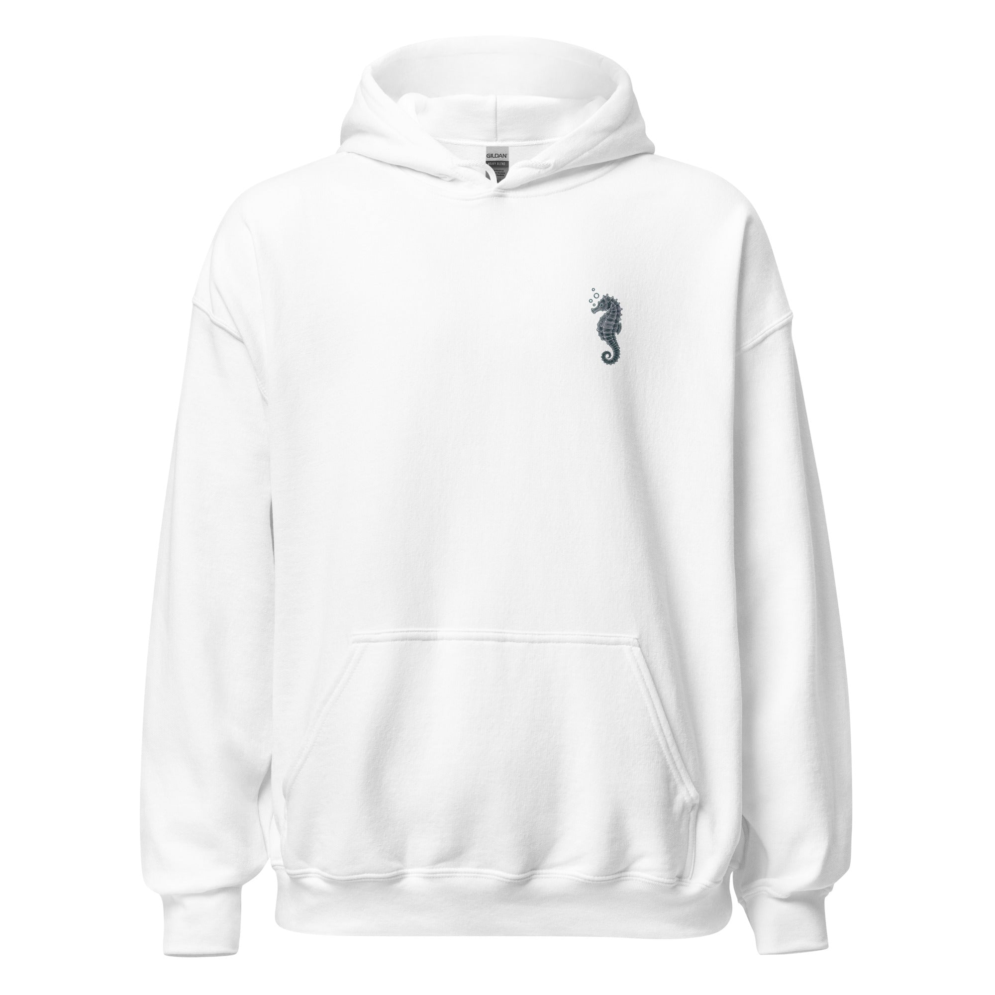 White seahorse hoodie with whale shark sweatshirt graphic