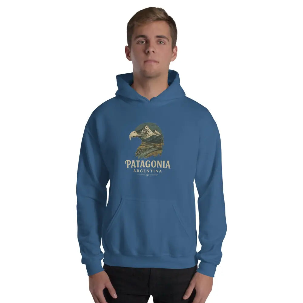 Blue Patagonia Argentina unisex hoodie with Trini Skies eagle graphic