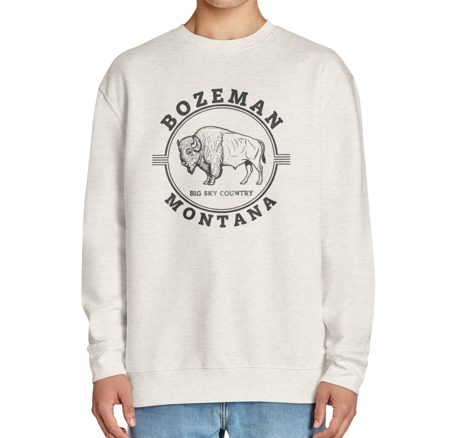 Cream-colored Bozeman Montana bison graphic cotton crewneck sweatshirt