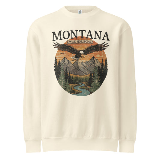 Cream-colored Montana sweatshirt with eagle mountain graphic