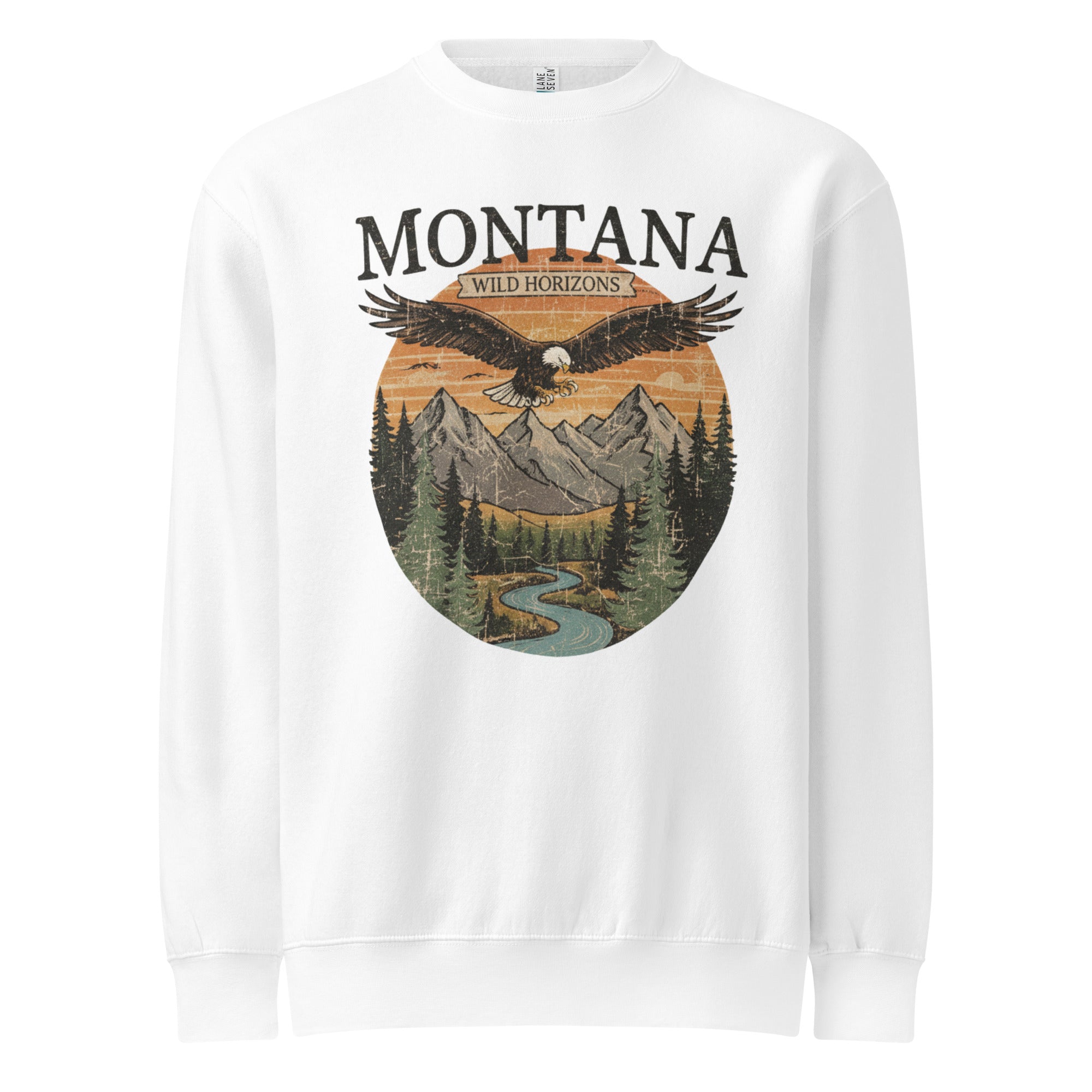 White Montana sweatshirt with eagle mountain graphic