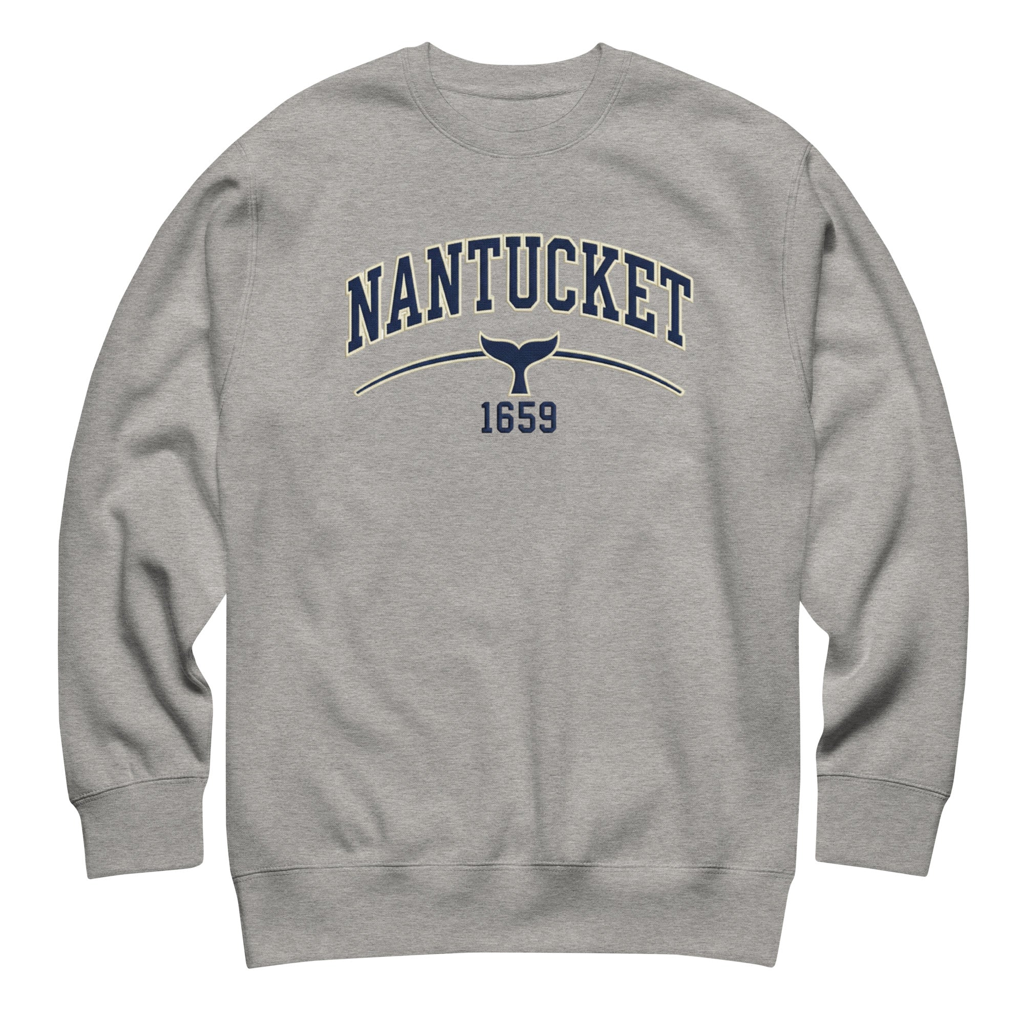 Nantucket graphic sweatshirt with coastal island whale tail design