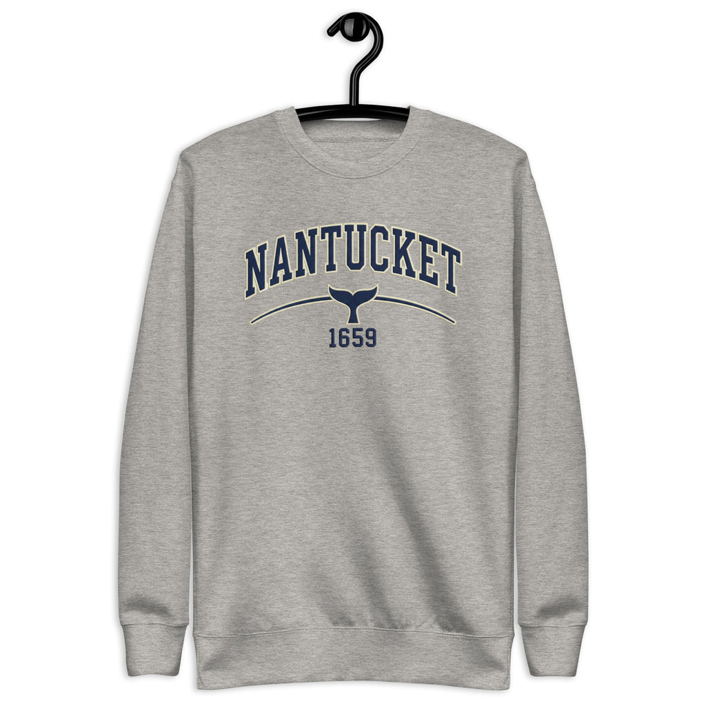 Nantucket graphic sweatshirt in heather gray with coastal island whale tail