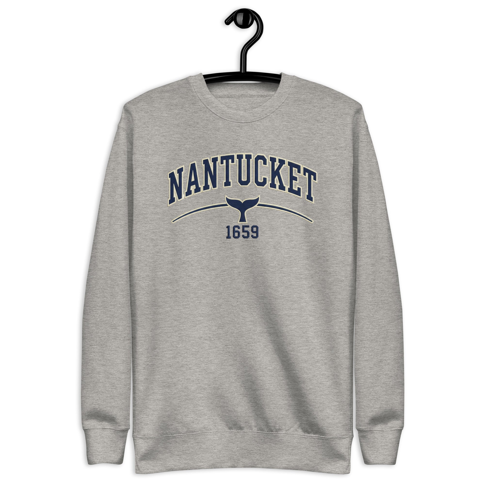 Nantucket graphic sweatshirt in heather gray with coastal island whale tail