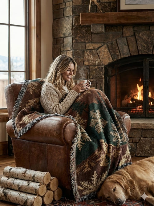 Alpine Snowfall Woven Blanket Mountain Lodge Winter Design Travel