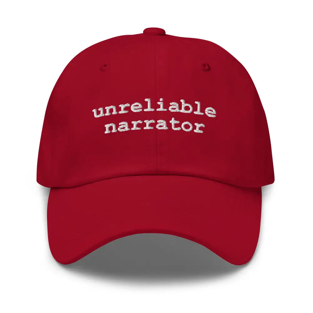 Unreliable Narrator embroidered cotton baseball cap in red