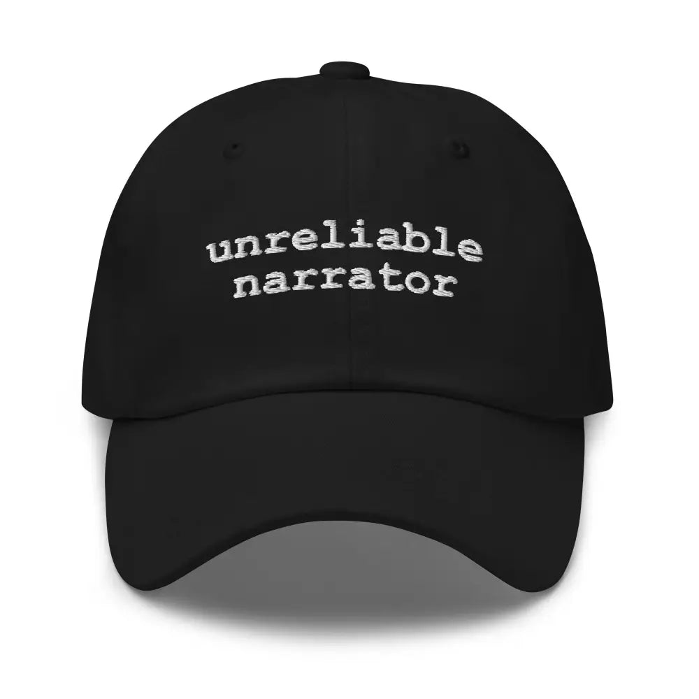 Unreliable Narrator embroidered cotton baseball cap in black