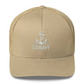 Tan mesh-back US Navy embroidered hat with anchor design