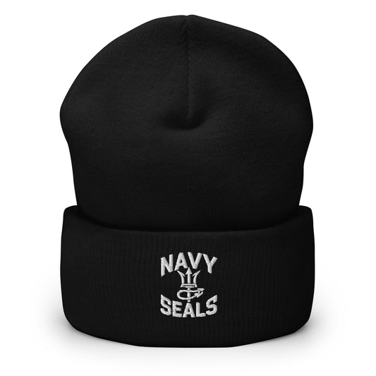 US Navy SEALs Embroidered Cuffed Beanie Patriotic Winter Hat for Supporters - Black - Beanies 1