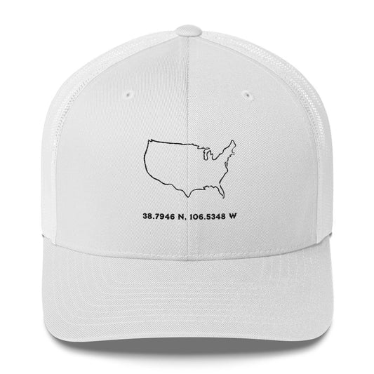 USA Coordinates and Map Embroidered Trucker Hat Patriotic Adjustable Mesh Cap - White - Hats 1