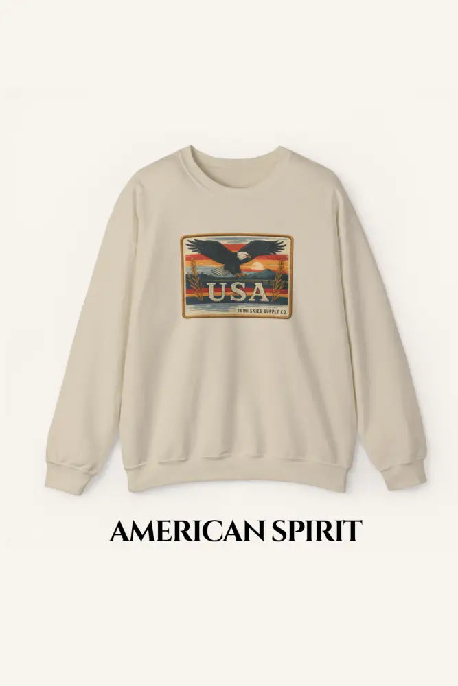 Beige USA Eagle Graphic Crewneck Sweatshirt by Trini Skies Supply