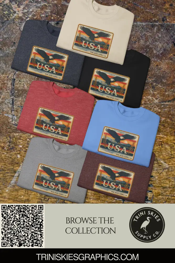 Trini Skies Supply USA eagle graphic patch crewneck sweatshirt