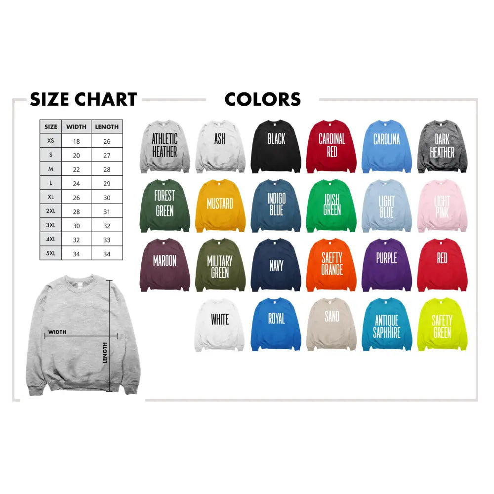 Trini Skies Supply crewneck sweatshirt size color chart