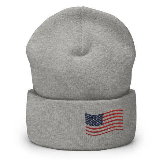 USA Embroidered Flag Cuffed Beanie Unisex Winter Hat for Warmth and Style Show Your Pride Great - Heather Grey - Hats